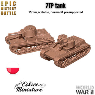 7TP Light Tank Single or Twin Turret - Polish WW2 Light Tank - 3D Printed Resin Miniatures in 6mm, 10mm, 15mm, and 20mm Scale - Eskice - Sigmarite Boutique