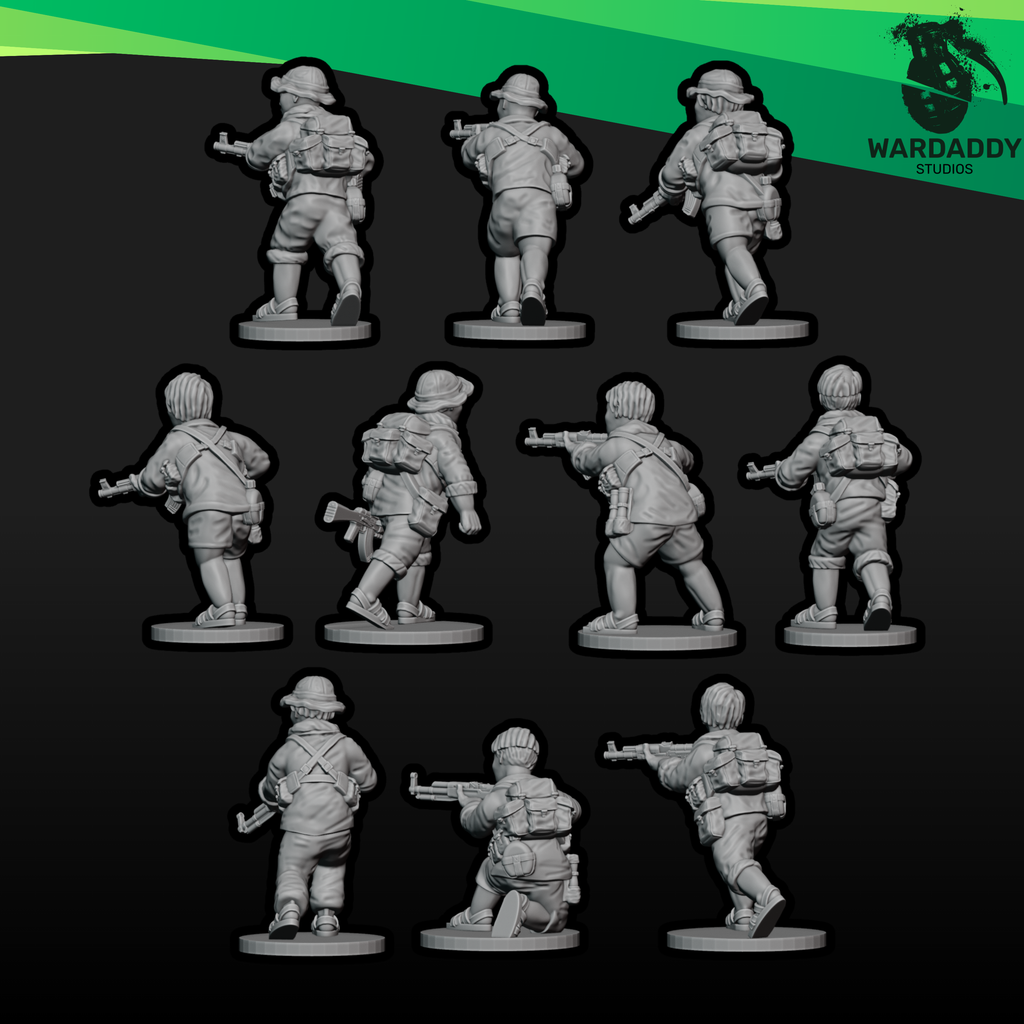 Vietnam War Viet Cong Rifle Squad 2 - AK Armed Infantry - 3D Printed Miniatures - Wardaddy Studios