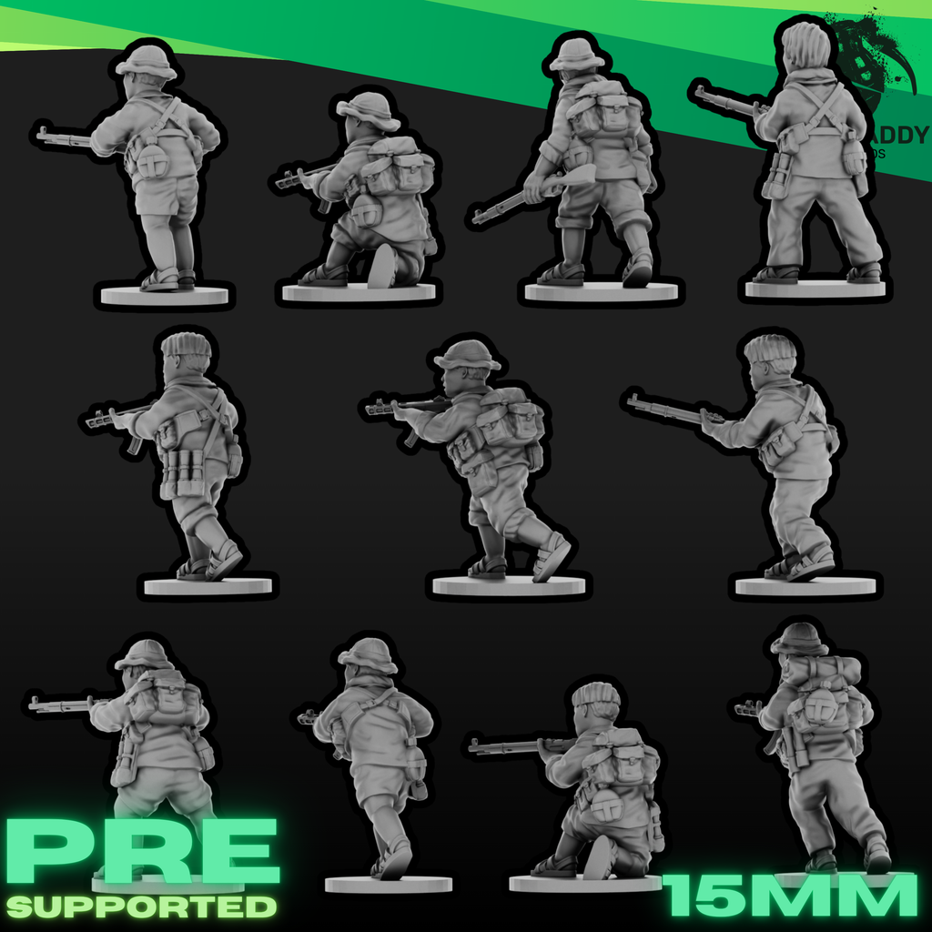 Vietnam War Viet Cong Antique Weapon Squad - Bolt Action & PPSh Infantry - 3D Printed Miniatures - Wardaddy Studios