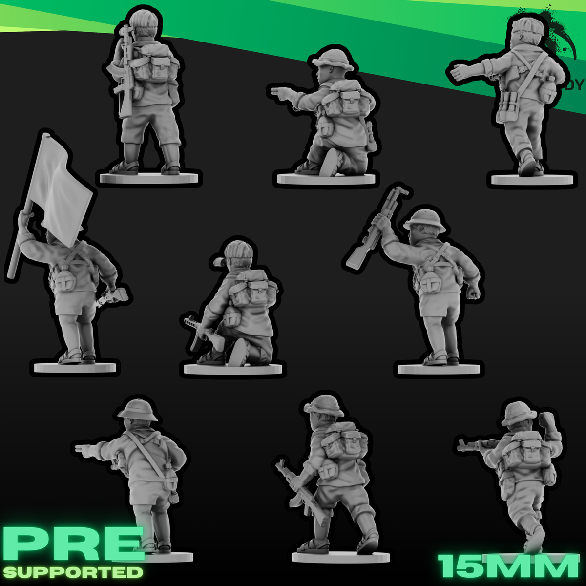 Vietnam War VC Leaders Set - Viet Cong Command Figures - 3D Printed Miniatures - Wardaddy Studios