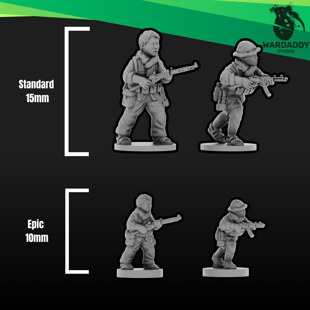 Vietnam War Viet Cong Antique Weapon Squad - Bolt Action & PPSh Infantry - 3D Printed Miniatures - Wardaddy Studios