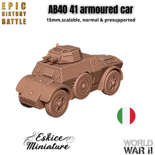 AB40 Armored Car - Italian WWII Recon Vehicle - 3D Printed Resin Miniatures in 6mm, 10mm, 15mm, and 20mm Scale - Eskice Miniatures - Sigmarite Boutique