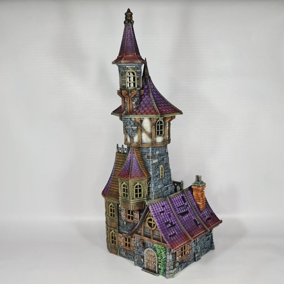 Apothecary's Tower - Medieval Wizard Tower Terrain - Multi-Level 28mm Fantasy Terrain with Playable Interior - Sigmarite Boutique