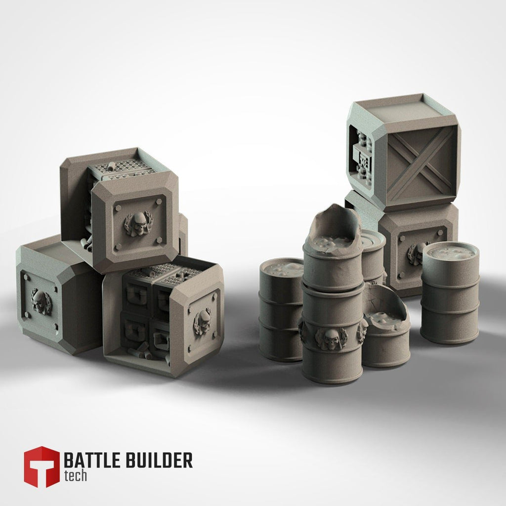 Barrels and Cubes - Scifi Terrain - 3D Printed PLA Plastic - Sigmarite Boutique