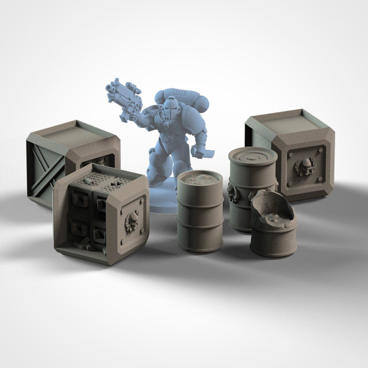 Barrels and Cubes - Scifi Terrain - 3D Printed PLA Plastic - Sigmarite Boutique