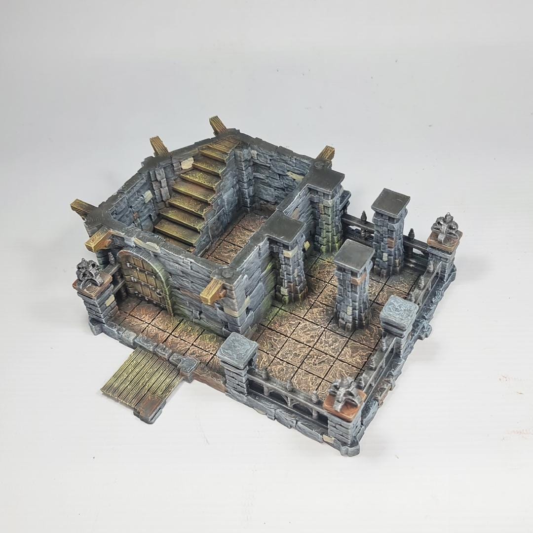 Blackstone House - Medieval Fantasy House Terrain - Multi-Level 28mm Building with Playable Interior - Sigmarite Boutique