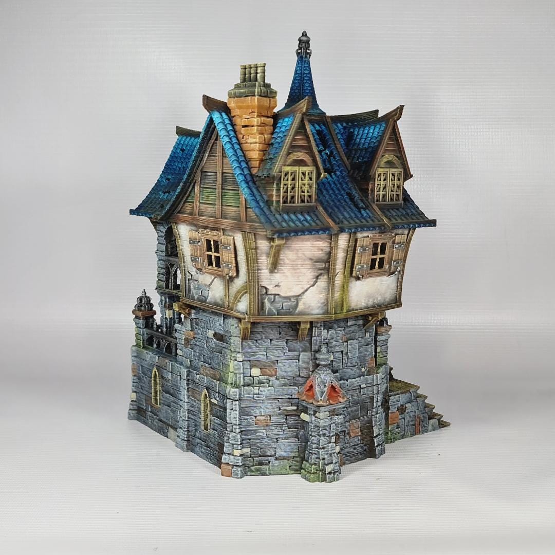 Blackstone House - Medieval Fantasy House Terrain - Multi-Level 28mm Building with Playable Interior - Sigmarite Boutique