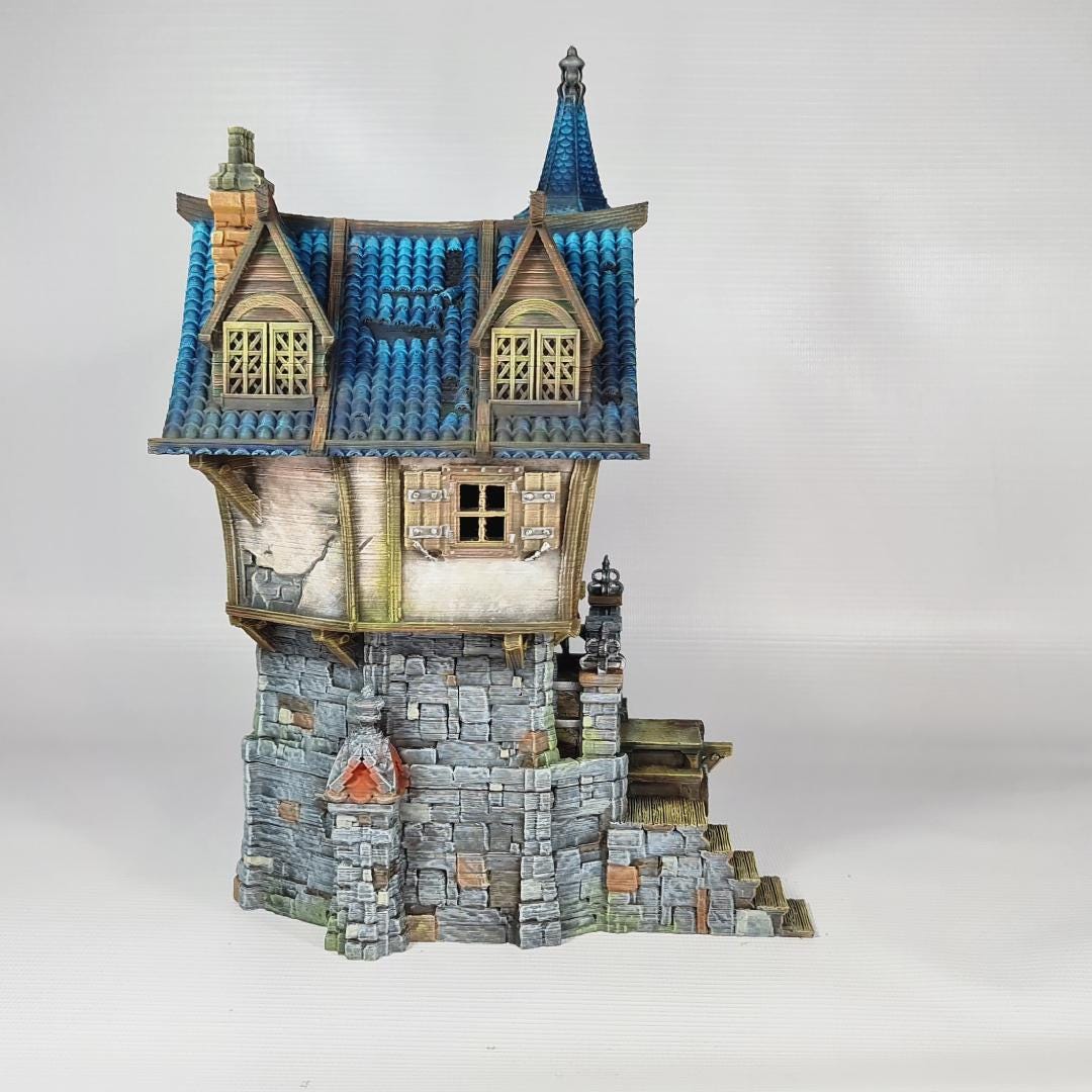 Blackstone House - Medieval Fantasy House Terrain - Multi-Level 28mm Building with Playable Interior - Sigmarite Boutique