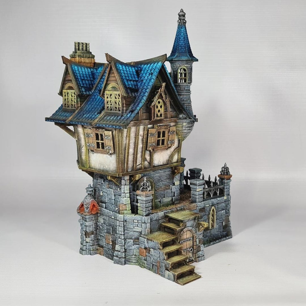 Blackstone House - Medieval Fantasy House Terrain - Multi-Level 28mm Building with Playable Interior - Sigmarite Boutique