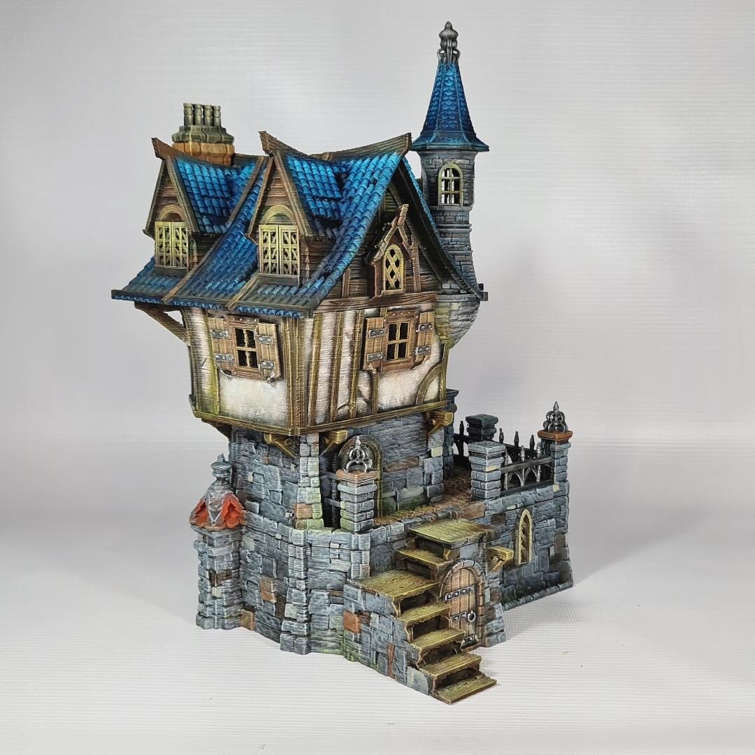 Blackstone House - Medieval Fantasy House Terrain - Multi-Level 28mm Building with Playable Interior - Sigmarite Boutique