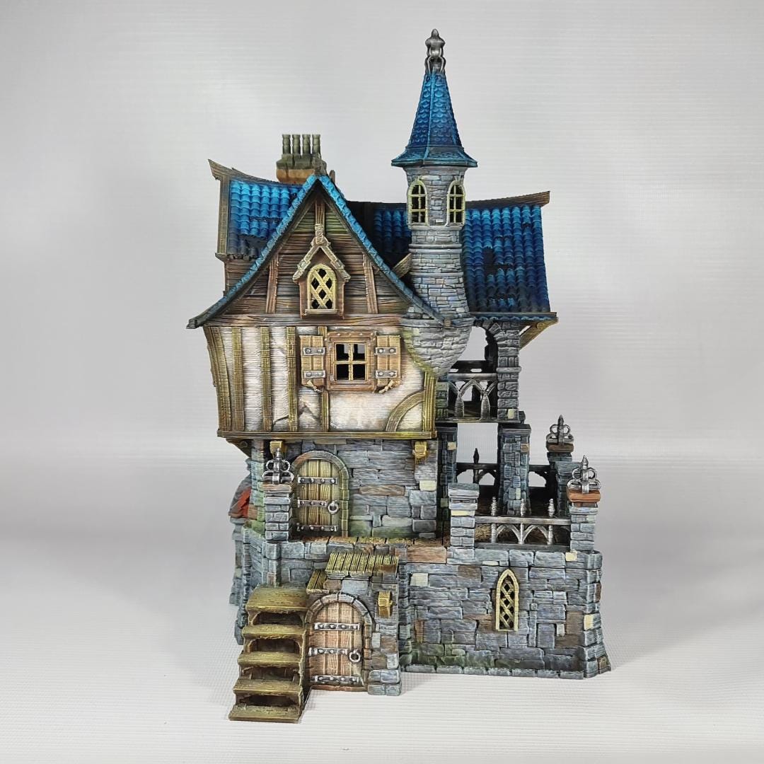 Blackstone House - Medieval Fantasy House Terrain - Multi-Level 28mm Building with Playable Interior - Sigmarite Boutique