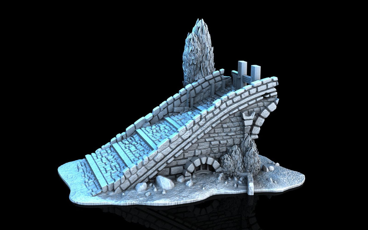 Bridge Half - Medieval Ruined Bridge Terrain for RPGs and Wargaming - Sigmarite Boutique