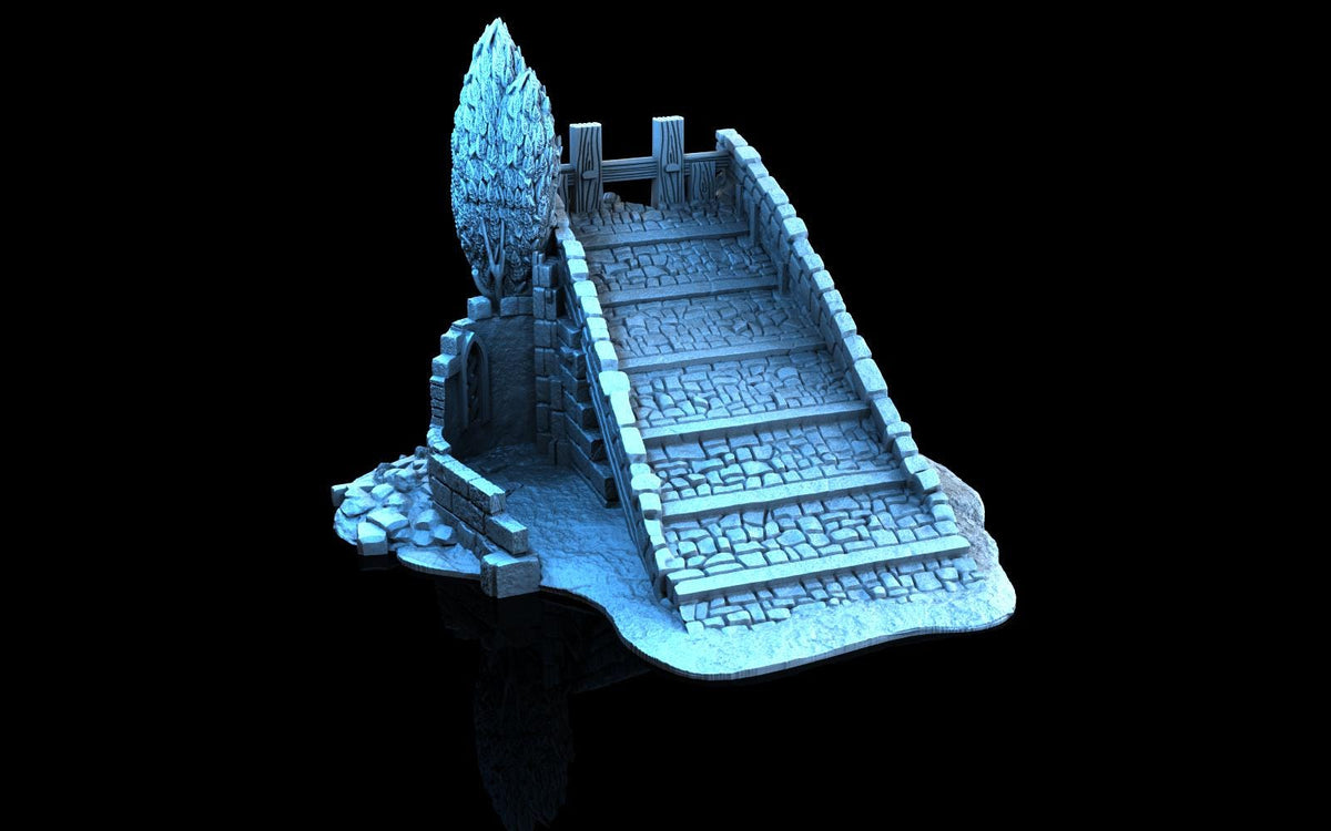 Bridge Half - Medieval Ruined Bridge Terrain for RPGs and Wargaming - Sigmarite Boutique