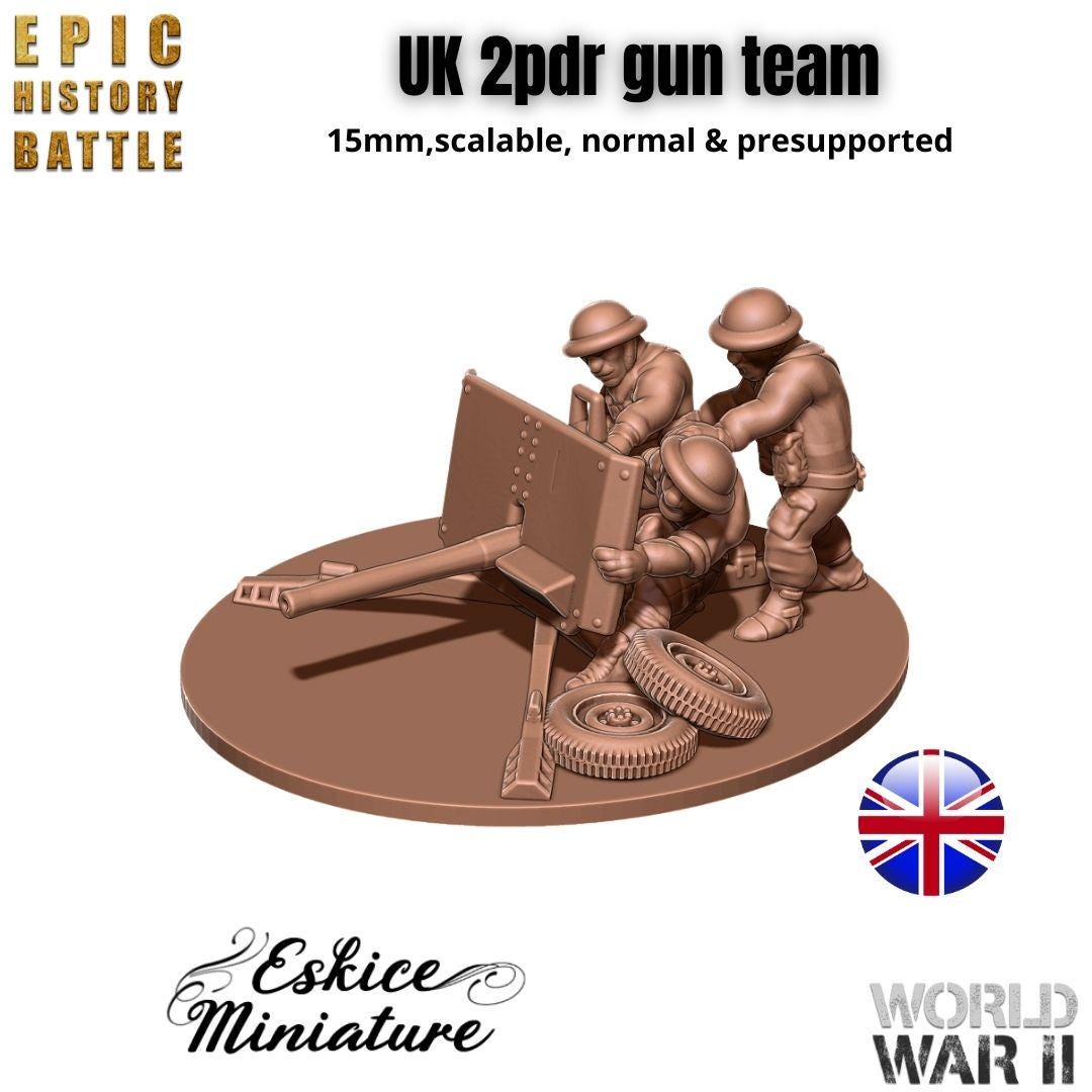 British 2-Pounder Anti-Tank Gun Team - WWII Gun with Crew - 3D Printed Resin Miniatures in 6mm, 10mm, 15mm, and 20mm Scale - Eskice - Sigmarite Boutique