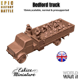 British Bedford Military Truck - WWII Transport Vehicle with Infantry - 3D Printed Resin in 6mm, 10mm, 15mm, and 20mm Scale - Eskice - Sigmarite Boutique