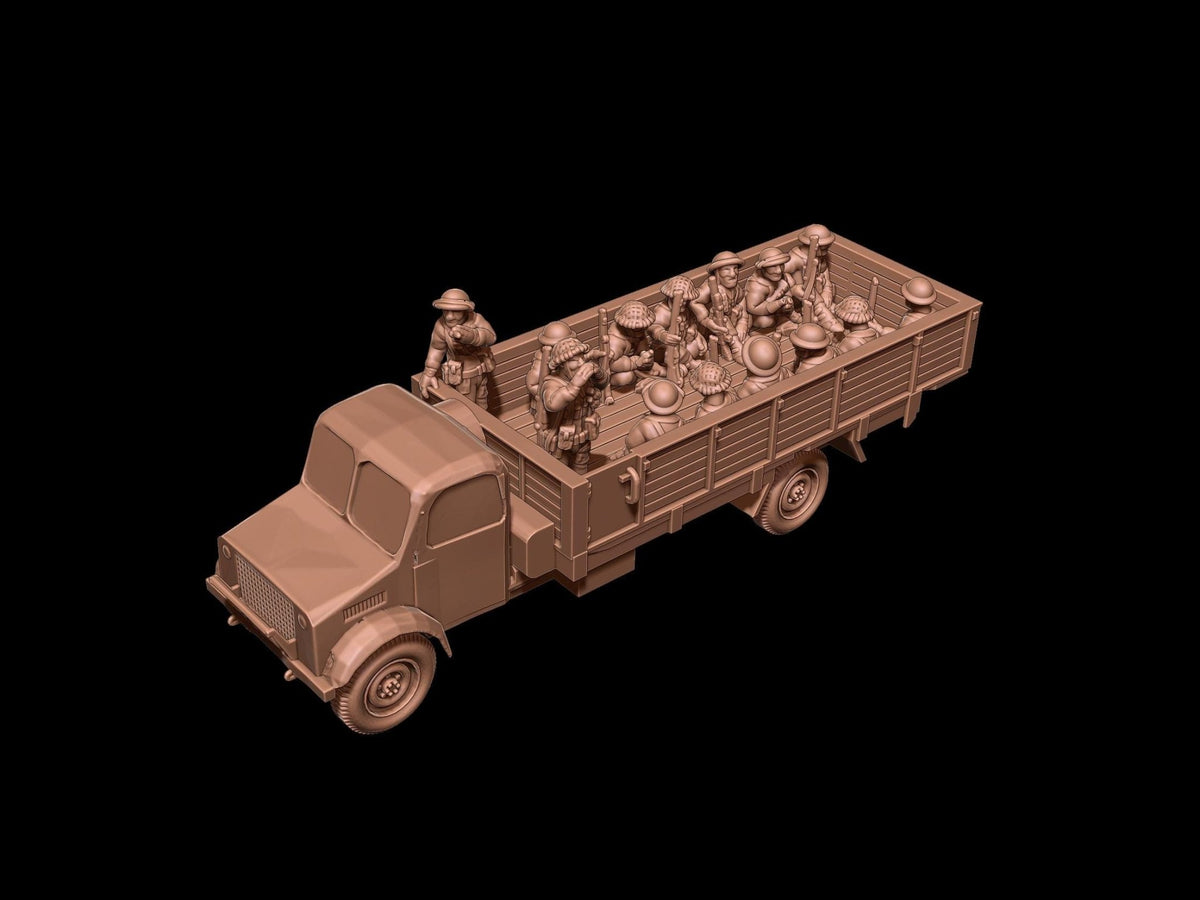 British Bedford Military Truck - WWII Transport Vehicle with Infantry - 3D Printed Resin in 6mm, 10mm, 15mm, and 20mm Scale - Eskice - Sigmarite Boutique