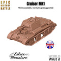 British Cruiser Mk I Tank - WWII Cruiser Tank - 3D Printed Resin Miniatures in 6mm, 10mm, 15mm, and 20mm Scale - Eskice Miniatures - Sigmarite Boutique