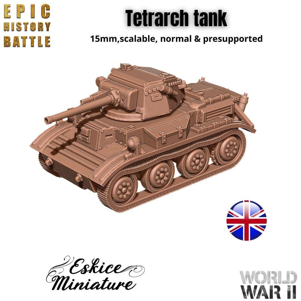 British Tetrarch Light Tank - WWII Airborne Tank - 3D Printed Resin Miniatures in 6mm, 10mm, 15mm, and 20mm Scale - Eskice Miniatures - Sigmarite Boutique