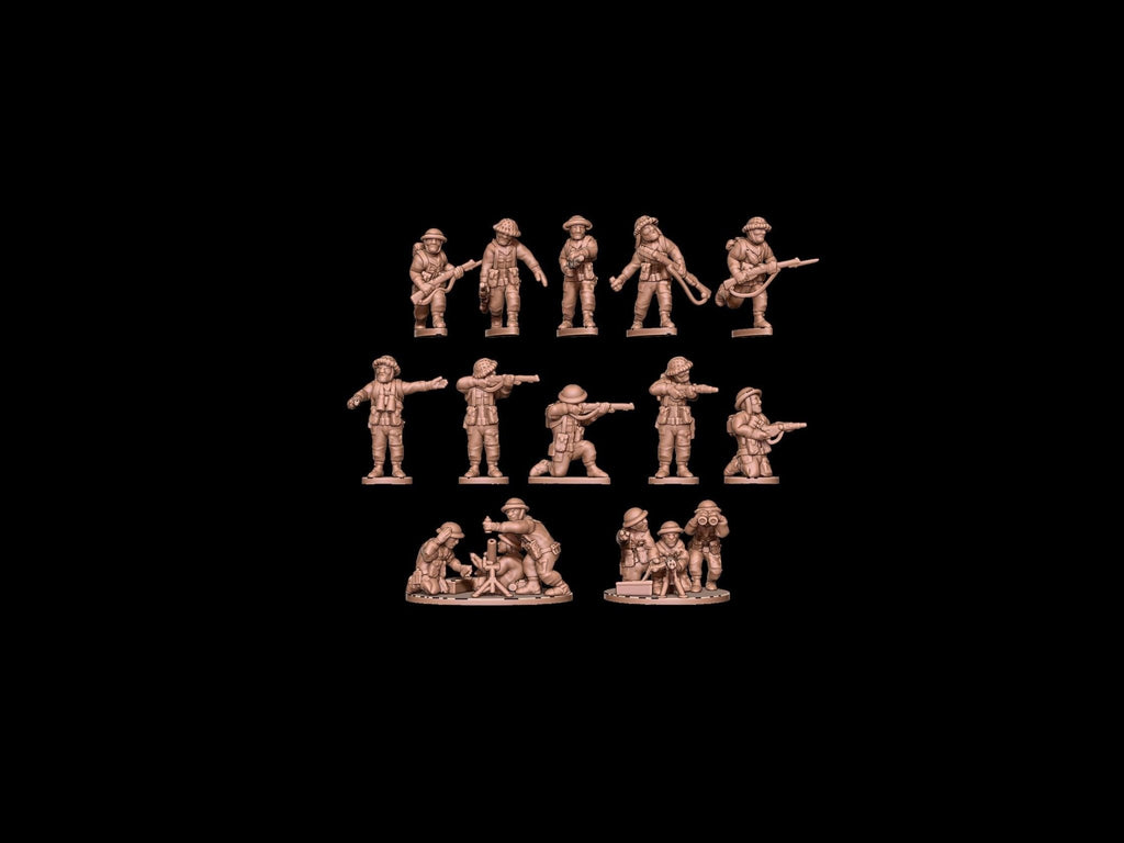 British WWII Infantry Platoon - 3D Printed Resin Miniatures in 6mm, 10mm, 15mm, and 20mm Scale - Eskice Miniatures - Sigmarite Boutique
