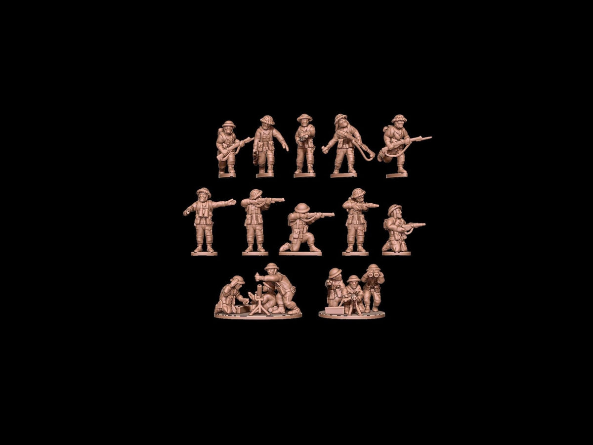 British WWII Infantry Platoon - 3D Printed Resin Miniatures in 6mm, 10mm, 15mm, and 20mm Scale - Eskice Miniatures - Sigmarite Boutique