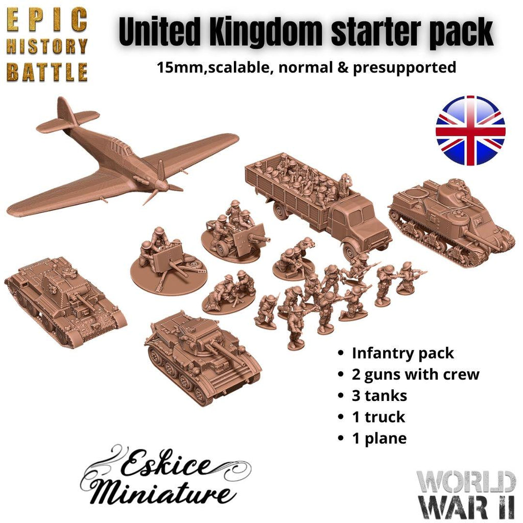 British WWII Starter Army - 3D Printed Resin Miniatures in 6mm, 10mm, 15mm, and 20mm Scale - Eskice Miniatures - Sigmarite Boutique