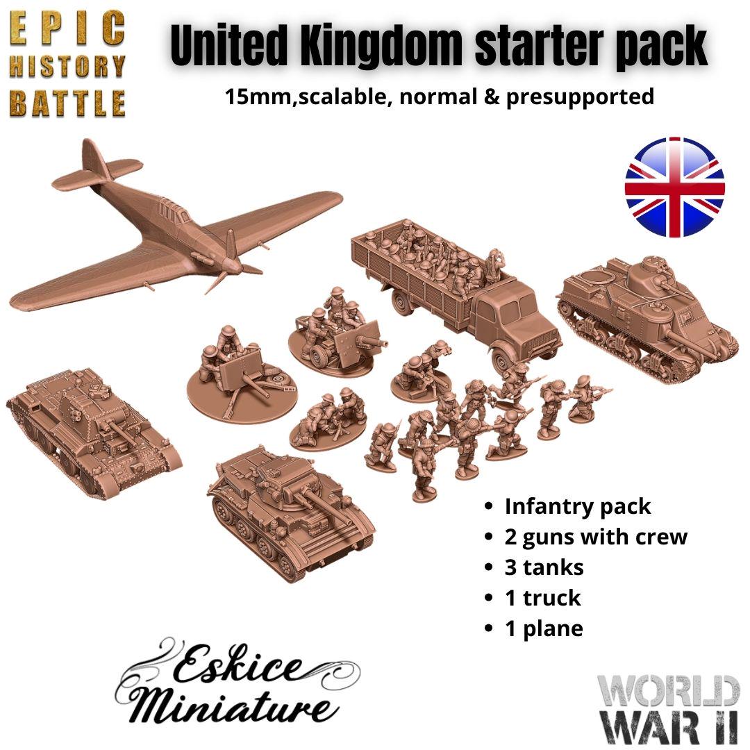 British WWII Starter Army - 3D Printed Resin Miniatures in 6mm, 10mm, 15mm, and 20mm Scale - Eskice Miniatures - Sigmarite Boutique