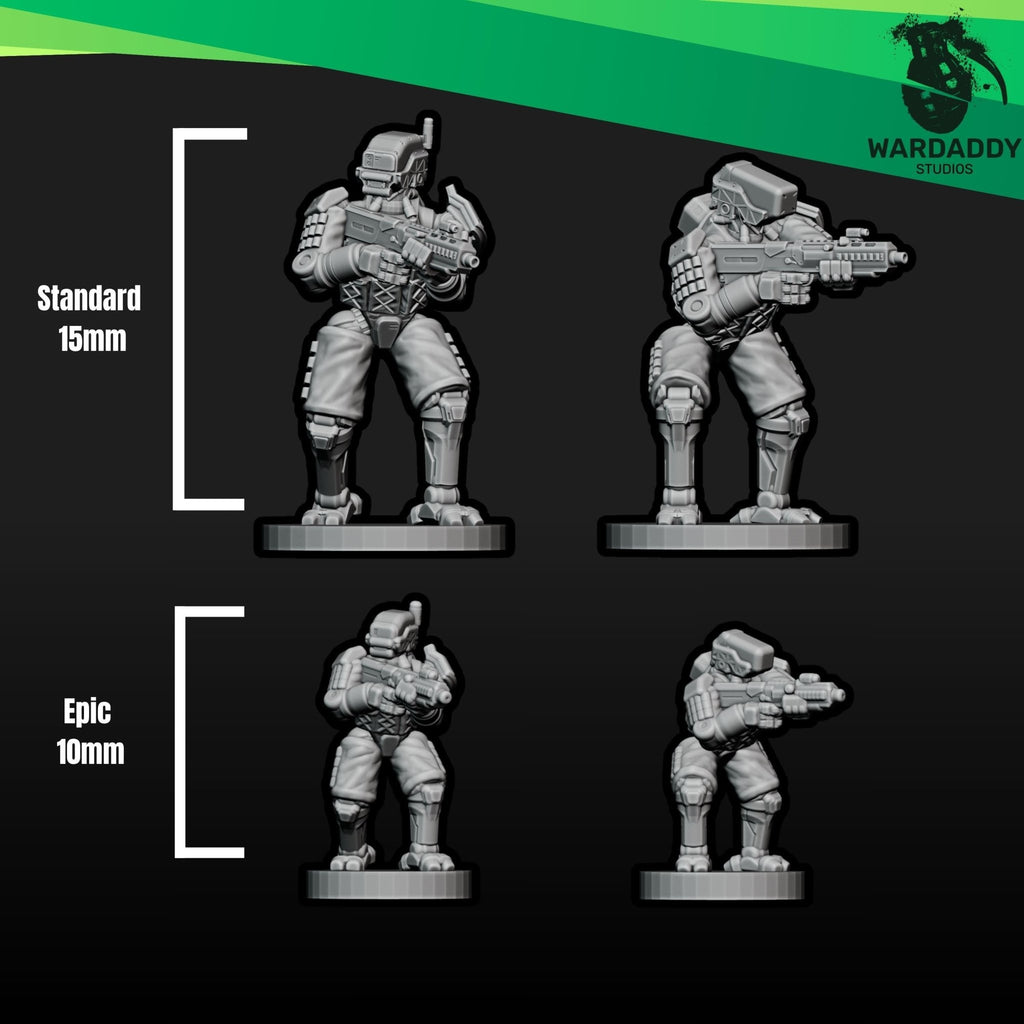Combat Bots - 10mm, 15mm or 28mm Sci-Fi Miniatures Robot Infantry Squad or Platoon - Wardaddy Studios - Sigmarite Boutique