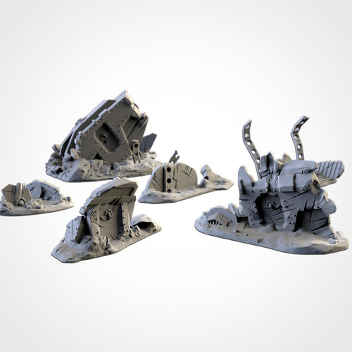 Crashed Vehicles - Scifi Terrain - 3D Printed PLA Plastic - Sigmarite Boutique