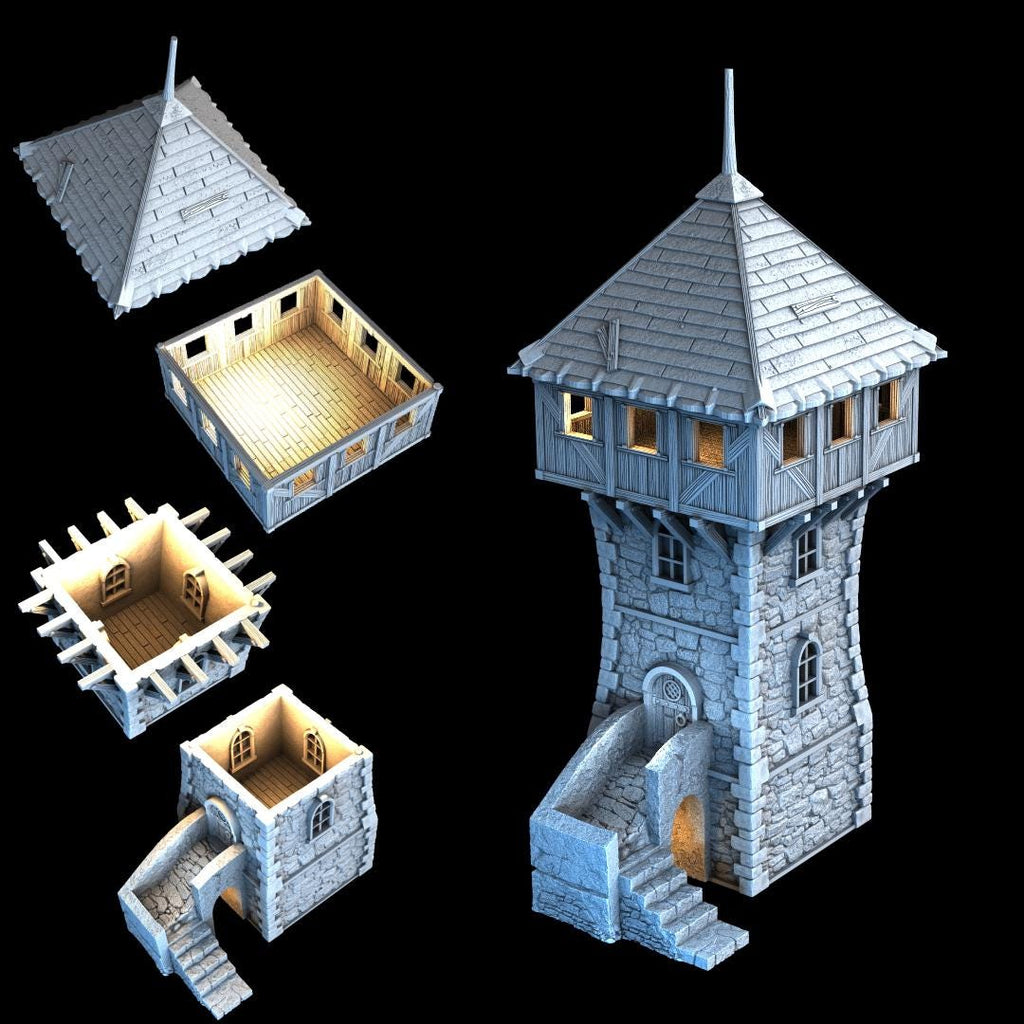 Defense Tower - Multi-Level 28mm Tabletop Terrain with Playable Interior - Sigmarite Boutique