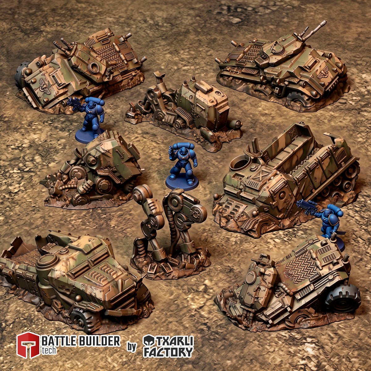 Destroyed Vehicles - Sci-Fi Battlefield Wreckage Terrain - Txarli Factory - Sigmarite Boutique