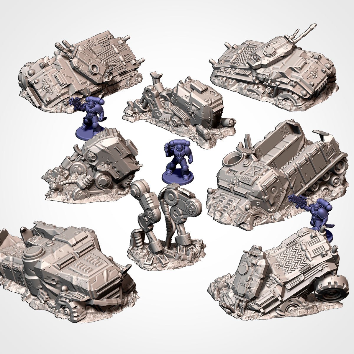 Destroyed Vehicles - Sci-Fi Battlefield Wreckage Terrain - Txarli Factory - Sigmarite Boutique