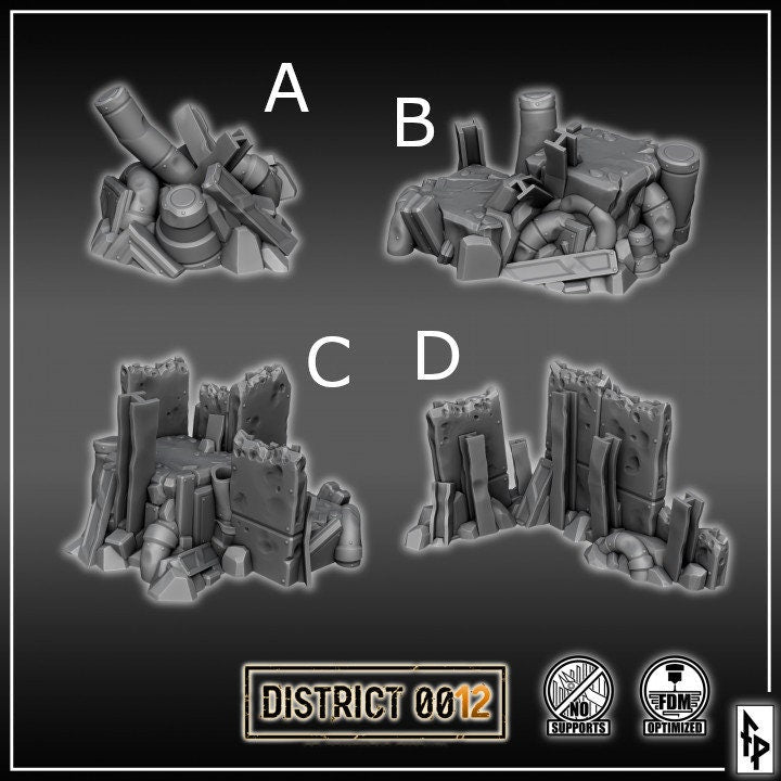 District 0012 - Debris Piles - SciFi Terrain - 3D Printed PLA Plastic - Sigmarite Boutique