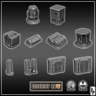 District 0012 - Doors and Rooftop Props - SciFi Terrain - 3D Printed PLA Plastic - Sigmarite Boutique