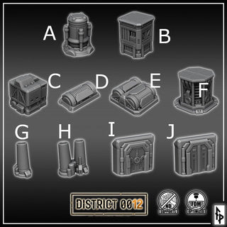 District 0012 - Doors and Rooftop Props - SciFi Terrain - 3D Printed PLA Plastic - Sigmarite Boutique