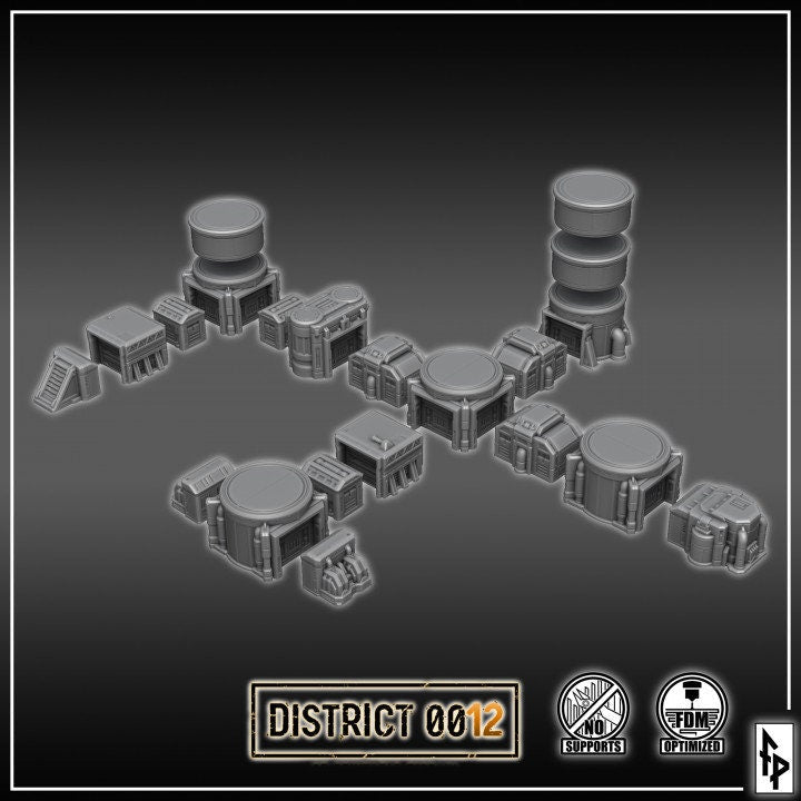 District 0012 - Filtration Plant - SciFi Terrain - 3D Printed PLA Plastic - Sigmarite Boutique