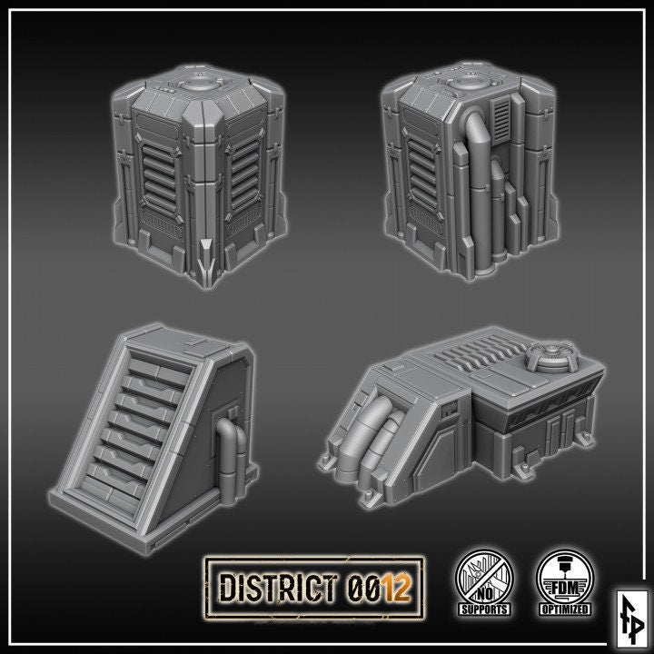 District 0012 - Generators - SciFi Terrain - 3D Printed PLA Plastic - Sigmarite Boutique