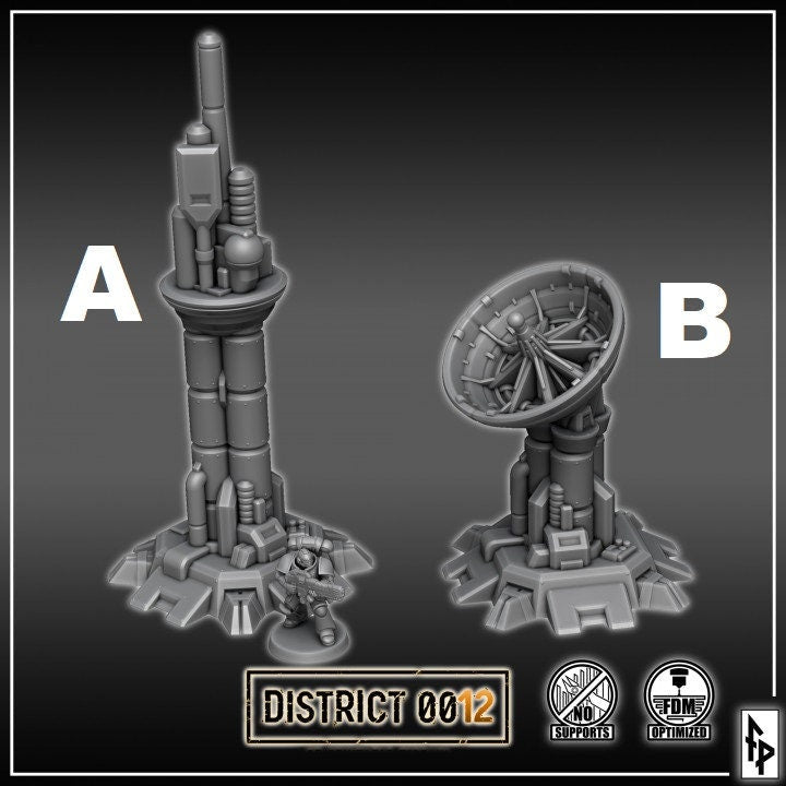 District 0012 - Radio Towers - SciFi Terrain - 3D Printed PLA Plastic - Sigmarite Boutique