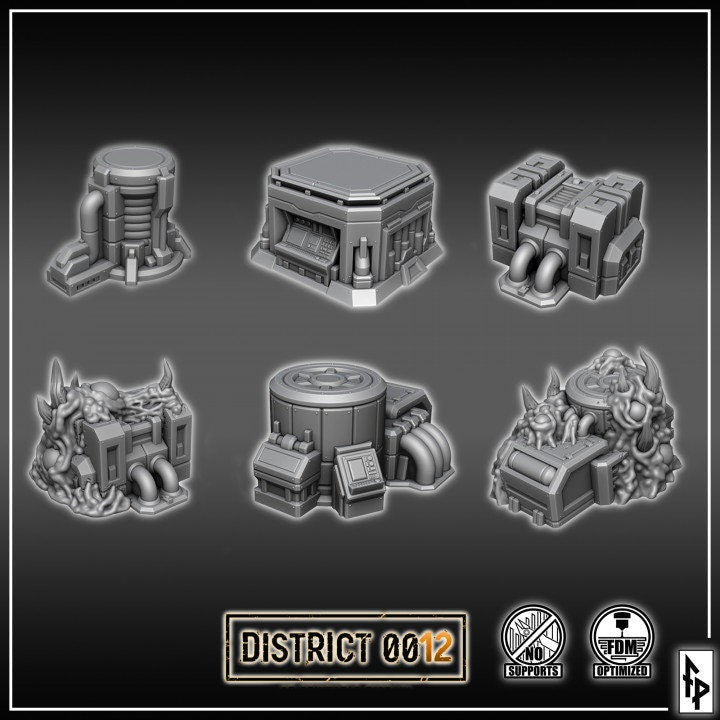 District 0012 - Scatter Terrain - SciFi Terrain - 3D Printed PLA Plastic - Sigmarite Boutique