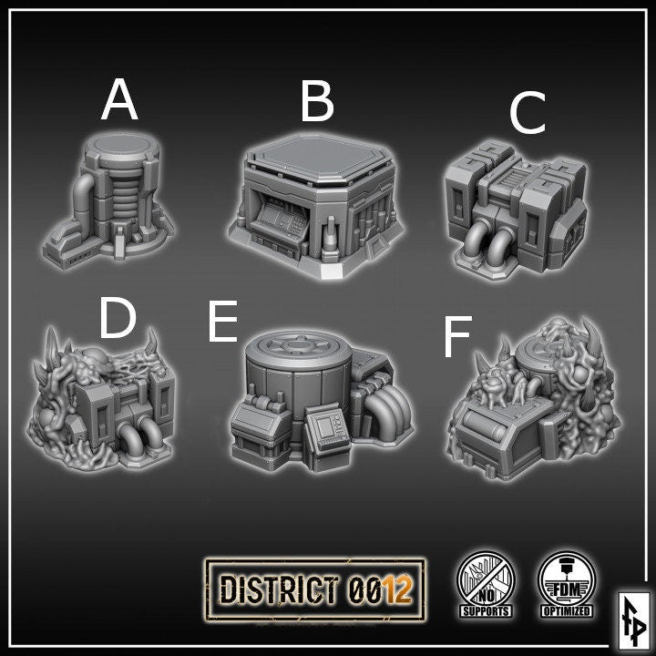 District 0012 - Scatter Terrain - SciFi Terrain - 3D Printed PLA Plastic - Sigmarite Boutique