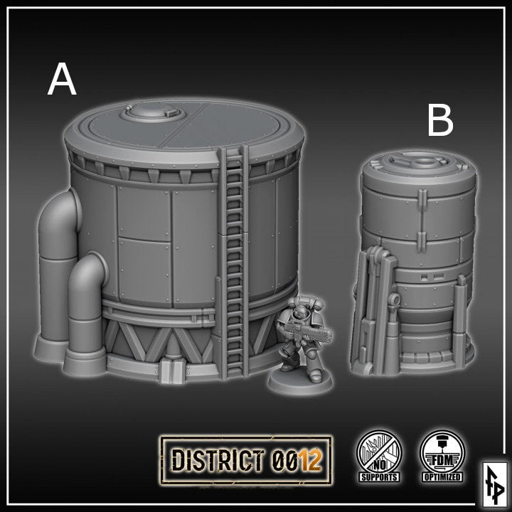 District 0012 - Silos - SciFi Terrain - 3D Printed PLA Plastic - Sigmarite Boutique