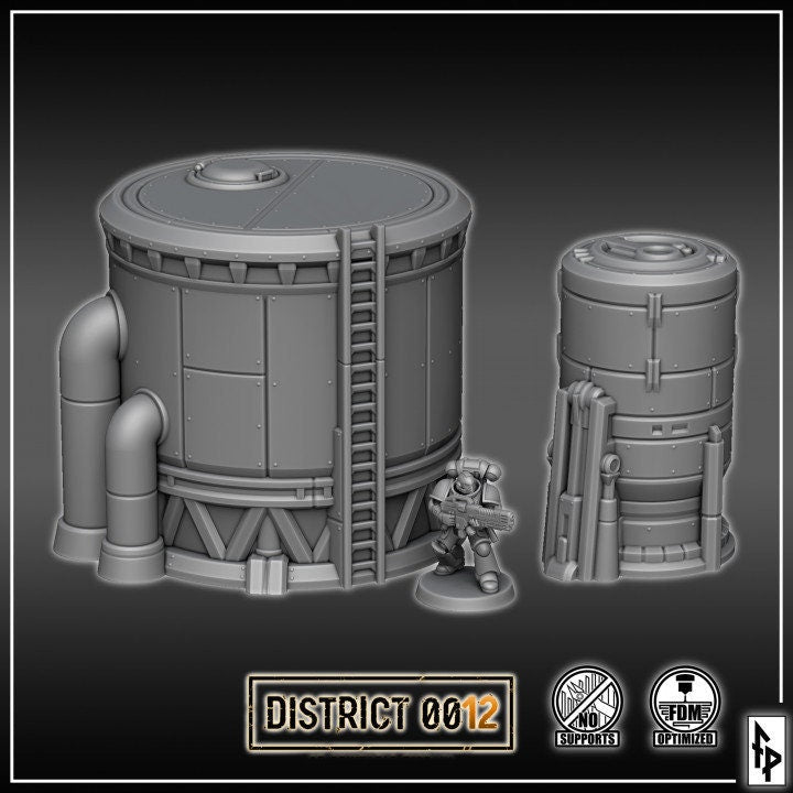 District 0012 - Silos - SciFi Terrain - 3D Printed PLA Plastic - Sigmarite Boutique