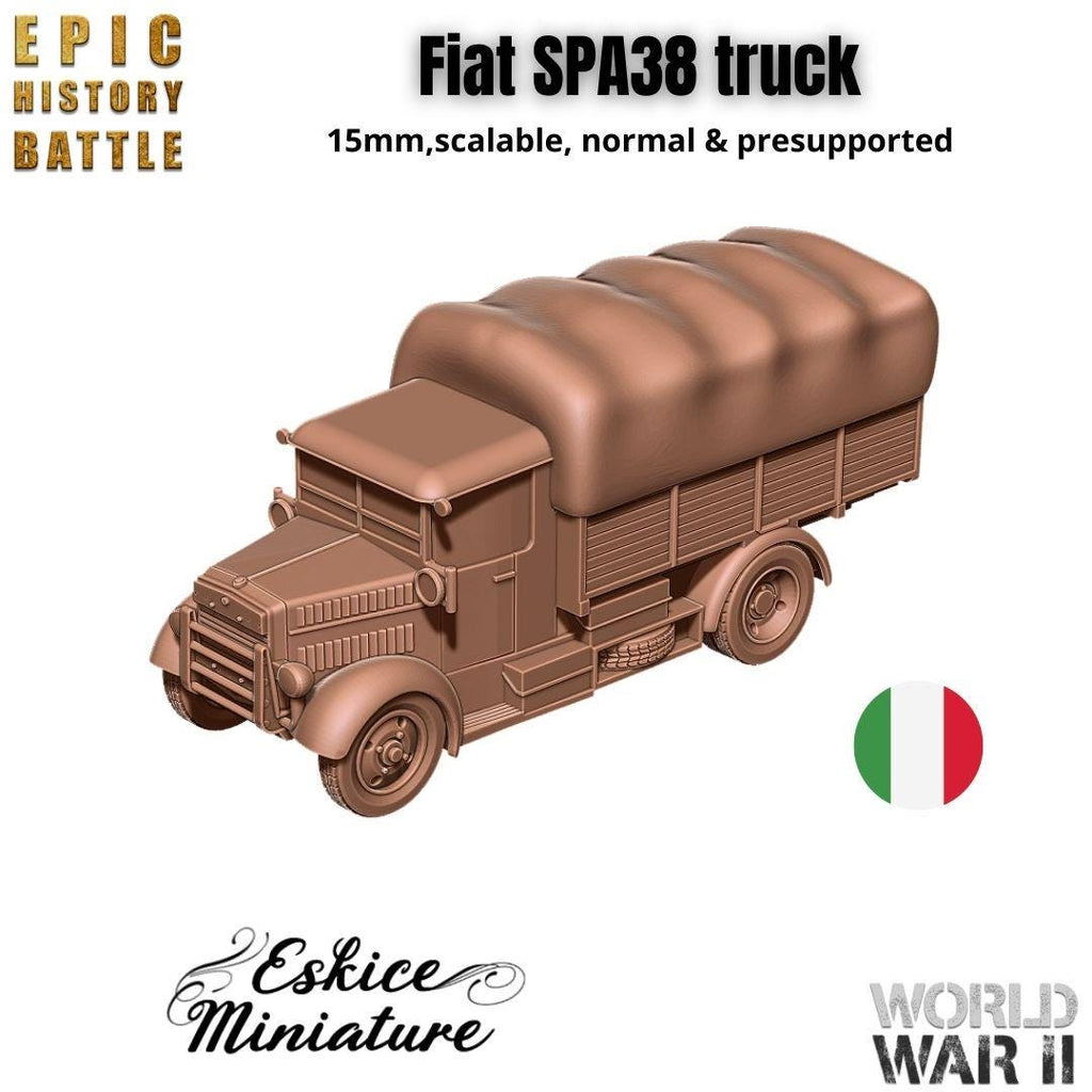 Fiat SPA38R Truck - Italian WWII Military Transport - 3D Printed Resin Miniatures in 6mm, 10mm, 15mm, and 20mm Scale - Eskice Miniatures - Sigmarite Boutique
