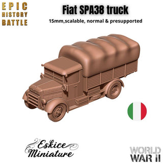 Fiat SPA38R Truck - Italian WWII Military Transport - 3D Printed Resin Miniatures in 6mm, 10mm, 15mm, and 20mm Scale - Eskice Miniatures - Sigmarite Boutique