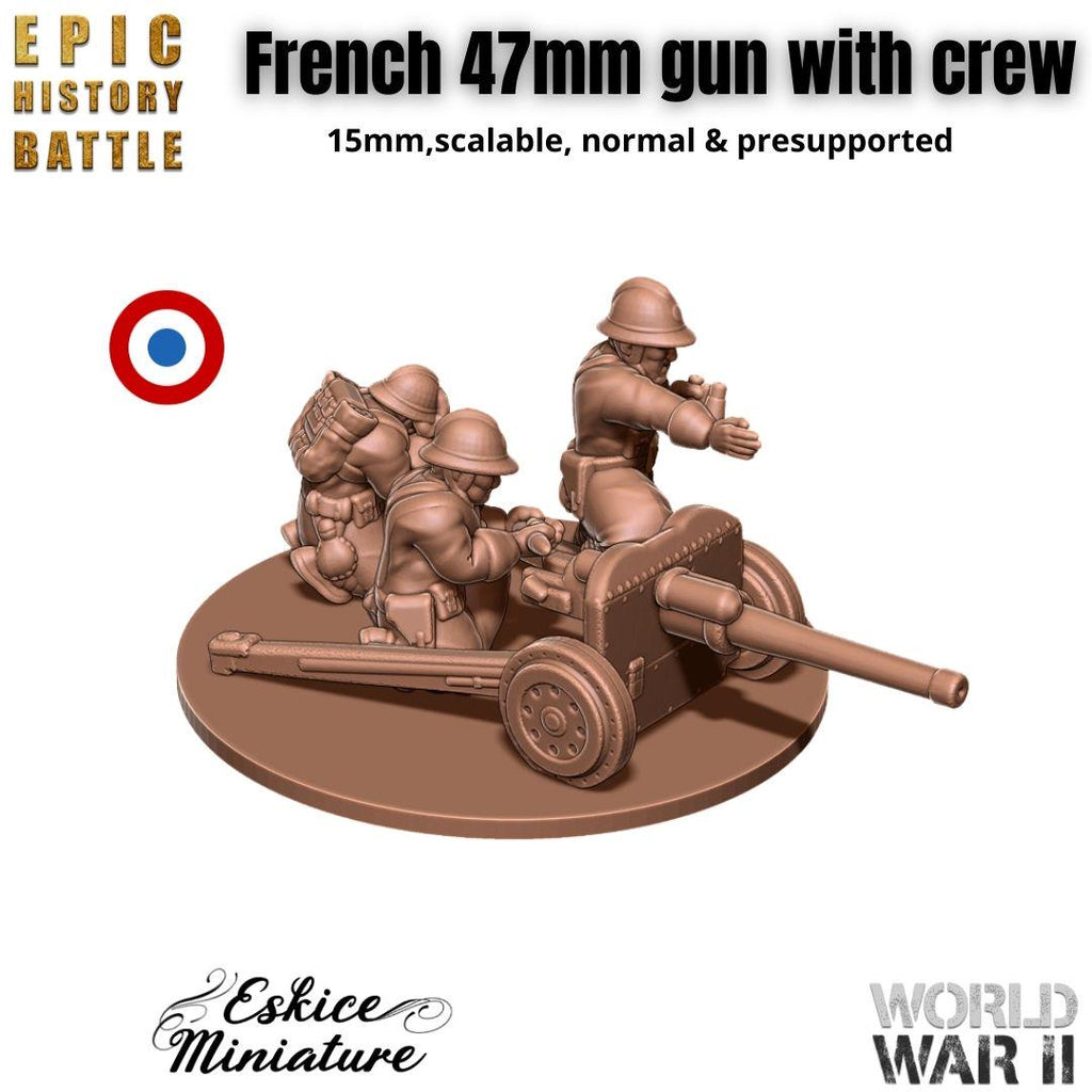 French 47mm Anti-Tank Gun Team - WWII French AT Gun Crew - 3D Printed Resin Miniatures in 6mm, 10mm, 15mm, and 20mm Scale - Eskice - Sigmarite Boutique