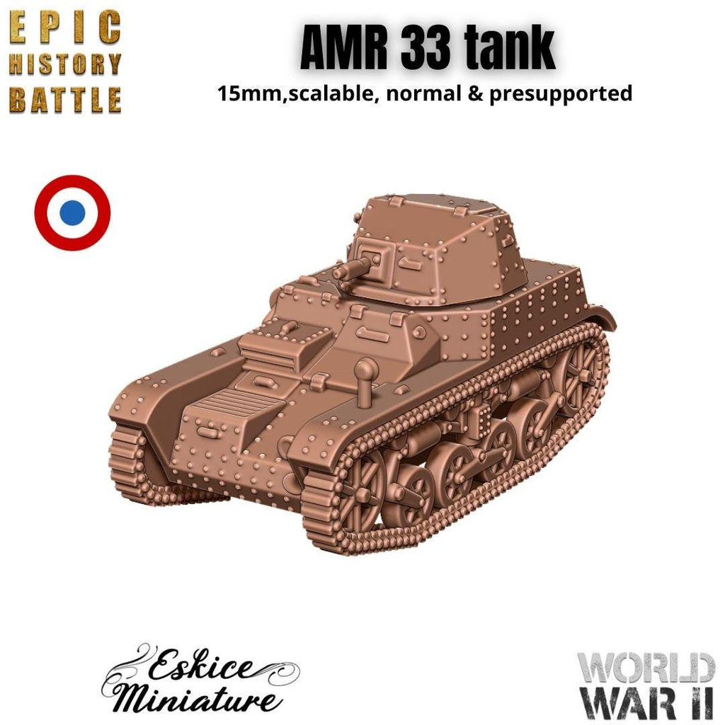 French AMR 33 Light Tank - WWII French Recon Tank - 3D Printed Resin Miniatures in 6mm, 10mm, 15mm, and 20mm Scale - Eskice Miniatures - Sigmarite Boutique