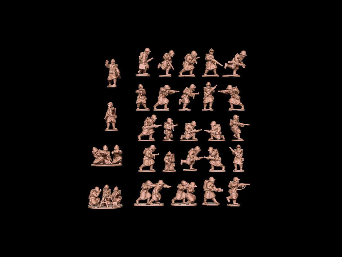 French WWII Infantry Platoon - 3D Printed Resin Miniatures in 6mm, 10mm, 15mm, and 20mm Scale - Eskice Miniatures - Sigmarite Boutique