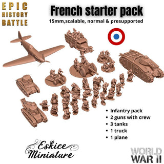 French WWII Starter Army - 3D Printed Resin Miniatures in 6mm, 10mm, 15mm, and 20mm Scale - Eskice Miniatures - Sigmarite Boutique
