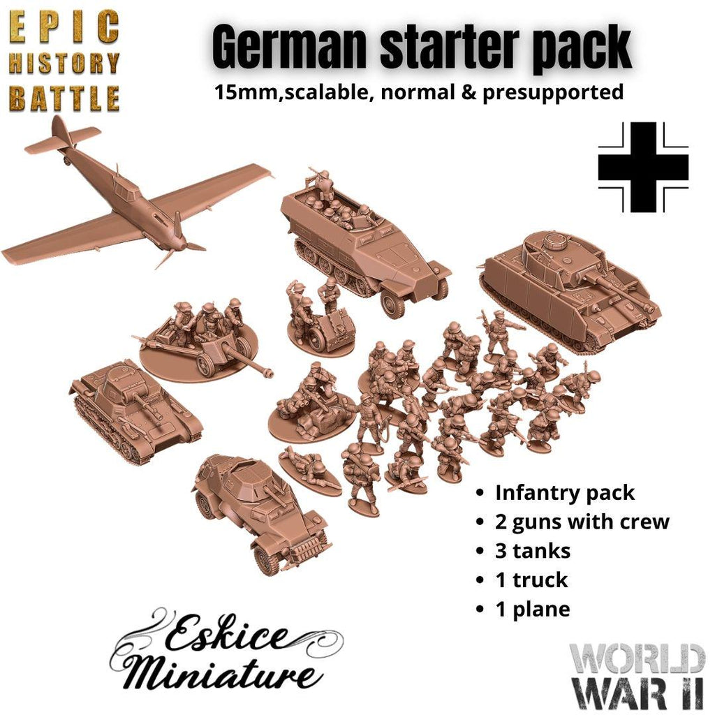 German WWII Starter Army - 3D Printed Resin Miniatures in 6mm, 10mm, 15mm, and 20mm Scale - Eskice Miniatures - Sigmarite Boutique
