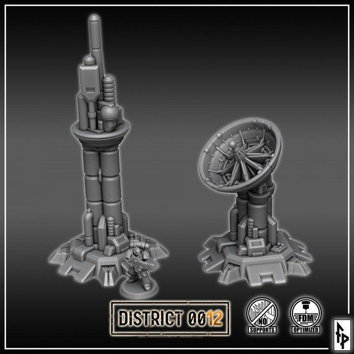 District 0012 - Radio Towers - SciFi Terrain - 3D Printed PLA Plastic