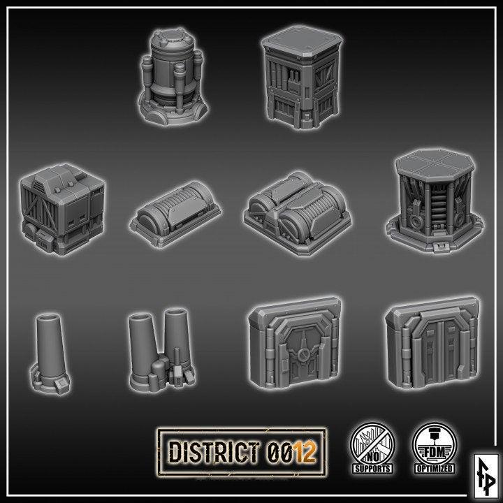 District 0012 - Doors and Rooftop Props - SciFi Terrain - 3D Printed PLA Plastic